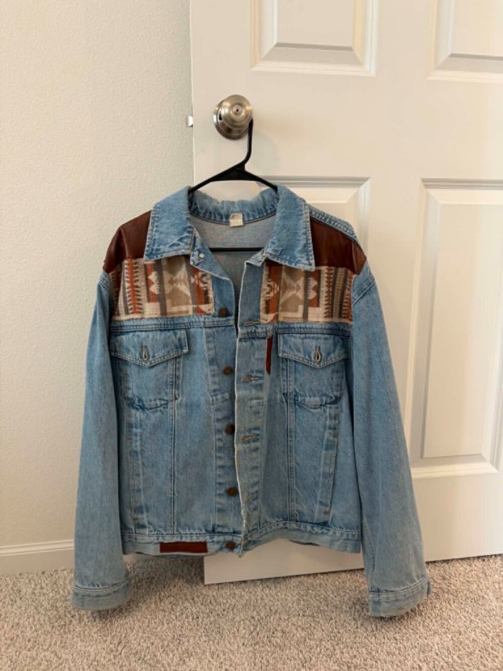 Western, Aztec Custom Oversized Denim Jacket XL